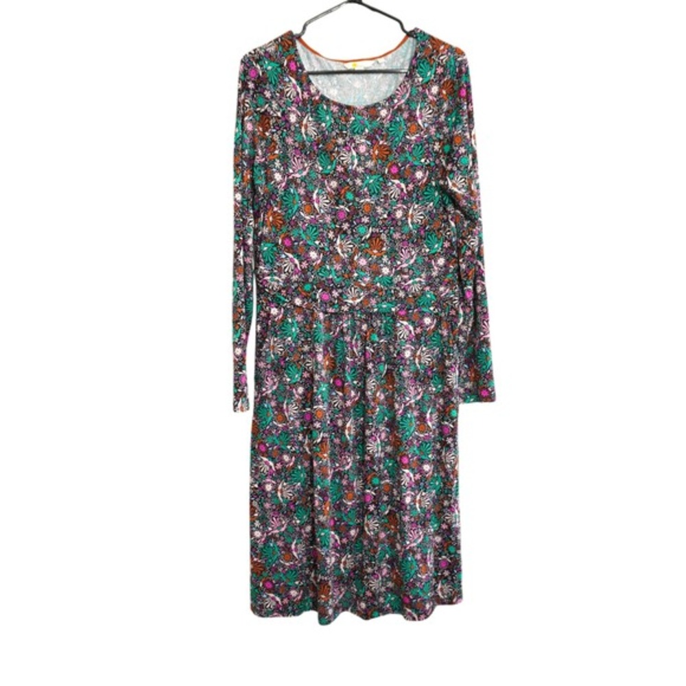 Boden Women's‎ Size 10 Floral Jersey Long Sleeve Pocket Midi Dress Multi Color